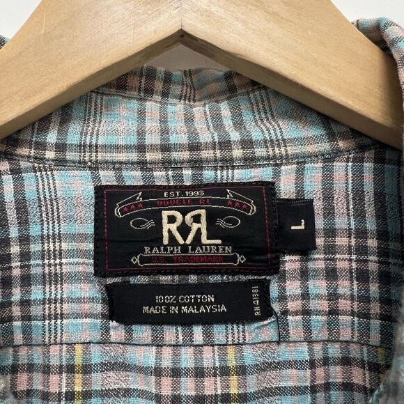 RRL Ralph Lauren Double RL Button Down Shirt Plaid Short Sleeve Southwestern L - Picture 7 of 7